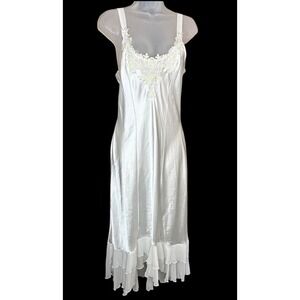Linea Donatello White Satin Peignoir or Slip Dress Medium Embroidered Wedding